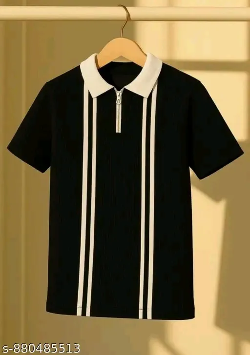 Retro Striped Half-Zip Polo Neck Ribbed