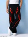 Men’s Black Track Pants with Red Flame Graphic Print